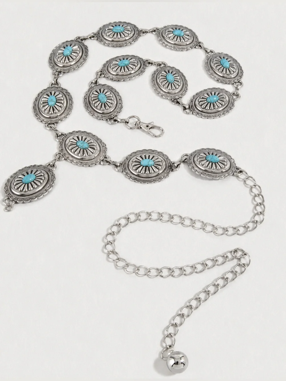 Silver Oval Turquoise Concho Chain Belt